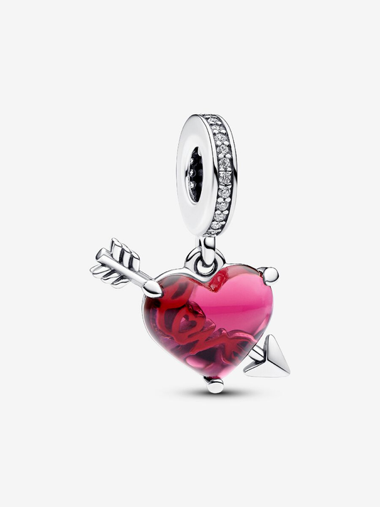 Charm  Corazón y Flecha Cristal de Murano Rojo