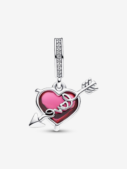 Charm  Corazón y Flecha Cristal de Murano Rojo